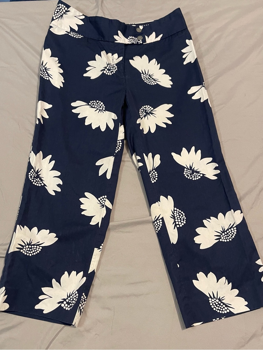 Tommy Hilfiger Navy and White Floral Wide-Leg Pants